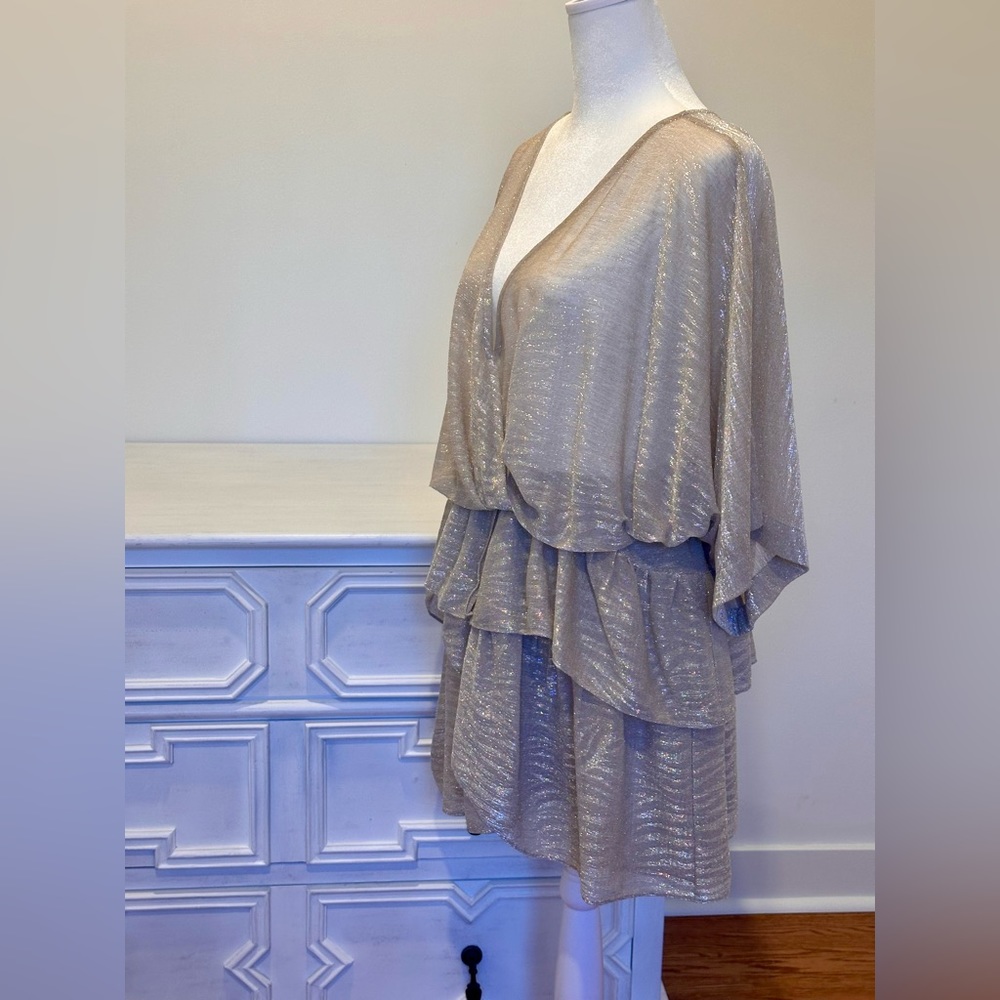 IRO Ruffled Gold Lame Wide Tiered Mini Dress - Picture 4 of 6